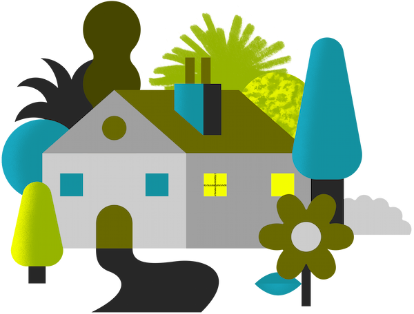 Illustration of a house with surrounding plants